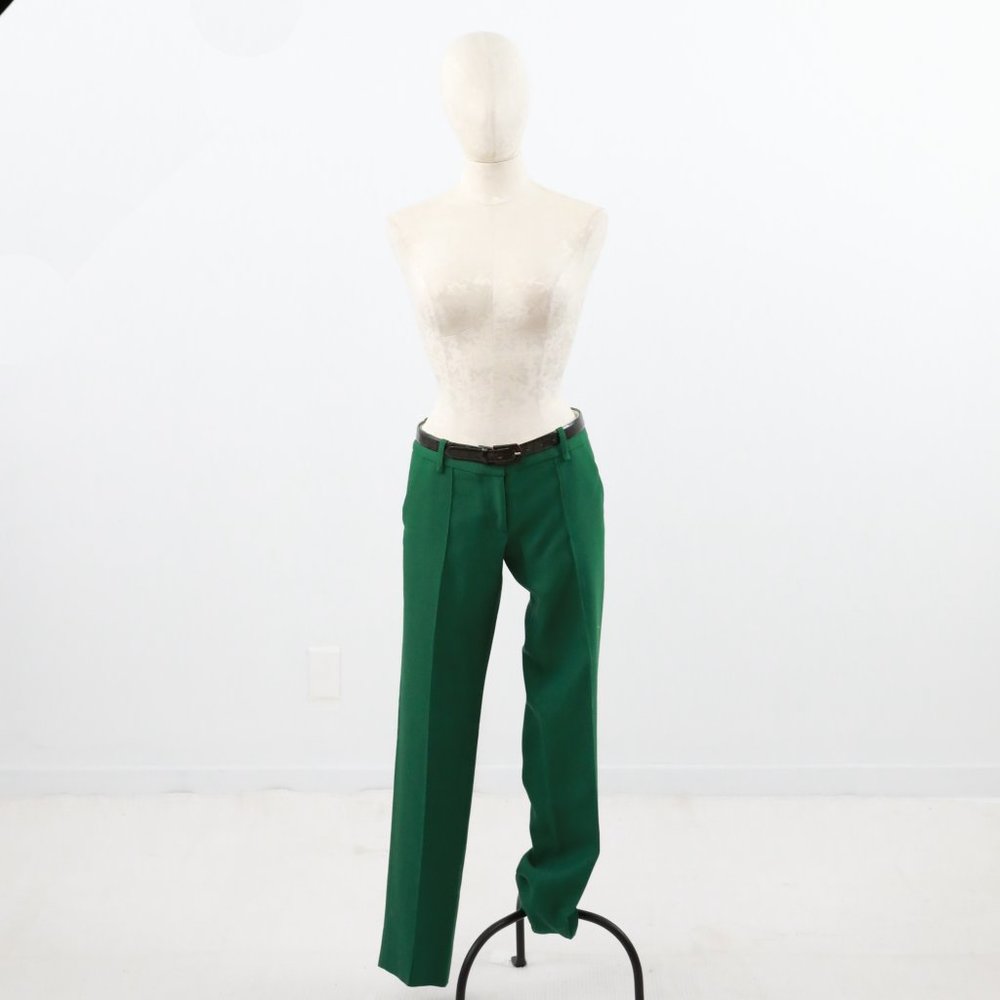 Runway Oscar De La Renta Pants 8 Wool Trousers Green Christmas Holiday Party - Picture 2 of 9